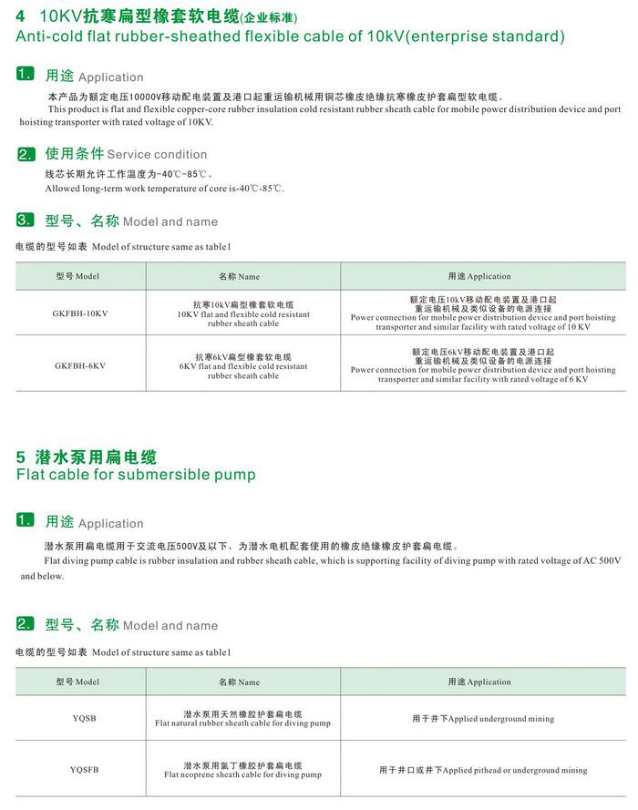 GKFB-6/10KV CEFBG YQSB低壓、控制、潛水泵及10kv抗寒、港口用扁型橡套軟電纜